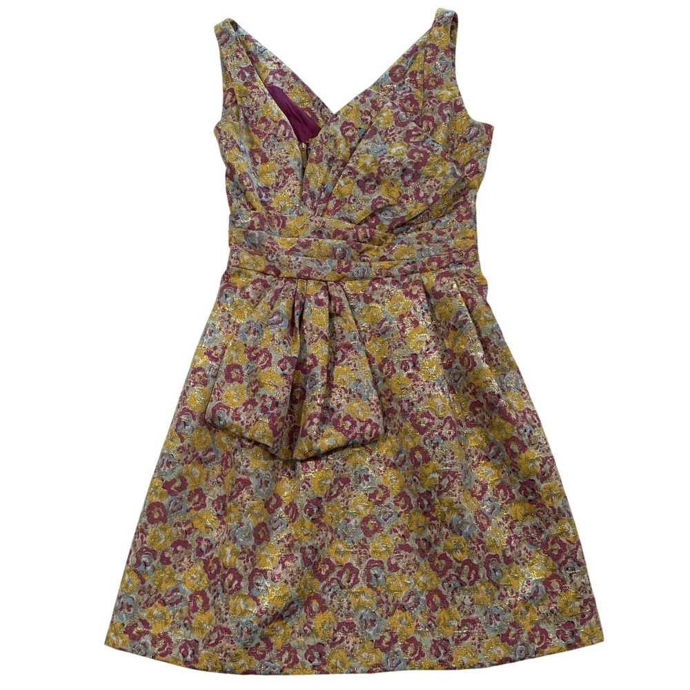 Zac Posen for Target Floral Brocade Metallic Cocktail Dress Gold Pink Size 5 W75